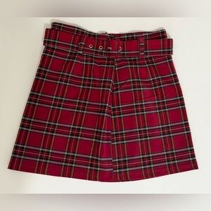 Forever 21 Red Plaid Belted Skirt (NWT, Size Large)